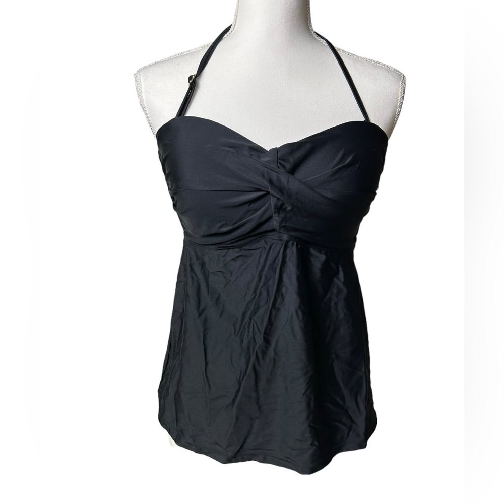 CATALINA womens black tankini bandeau swim top w detachable strap size L NWT